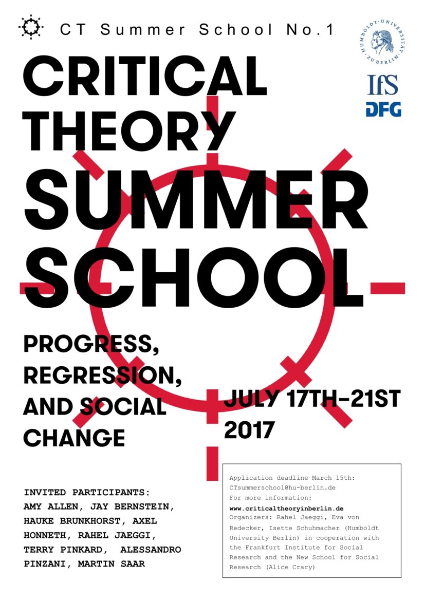 International Summer School Critical Theory 2017. Progress, Regression and Social Change