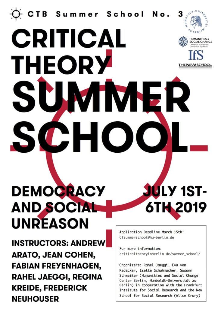 International Summer School Critical Theory 2019. Democracy and Social Unreason