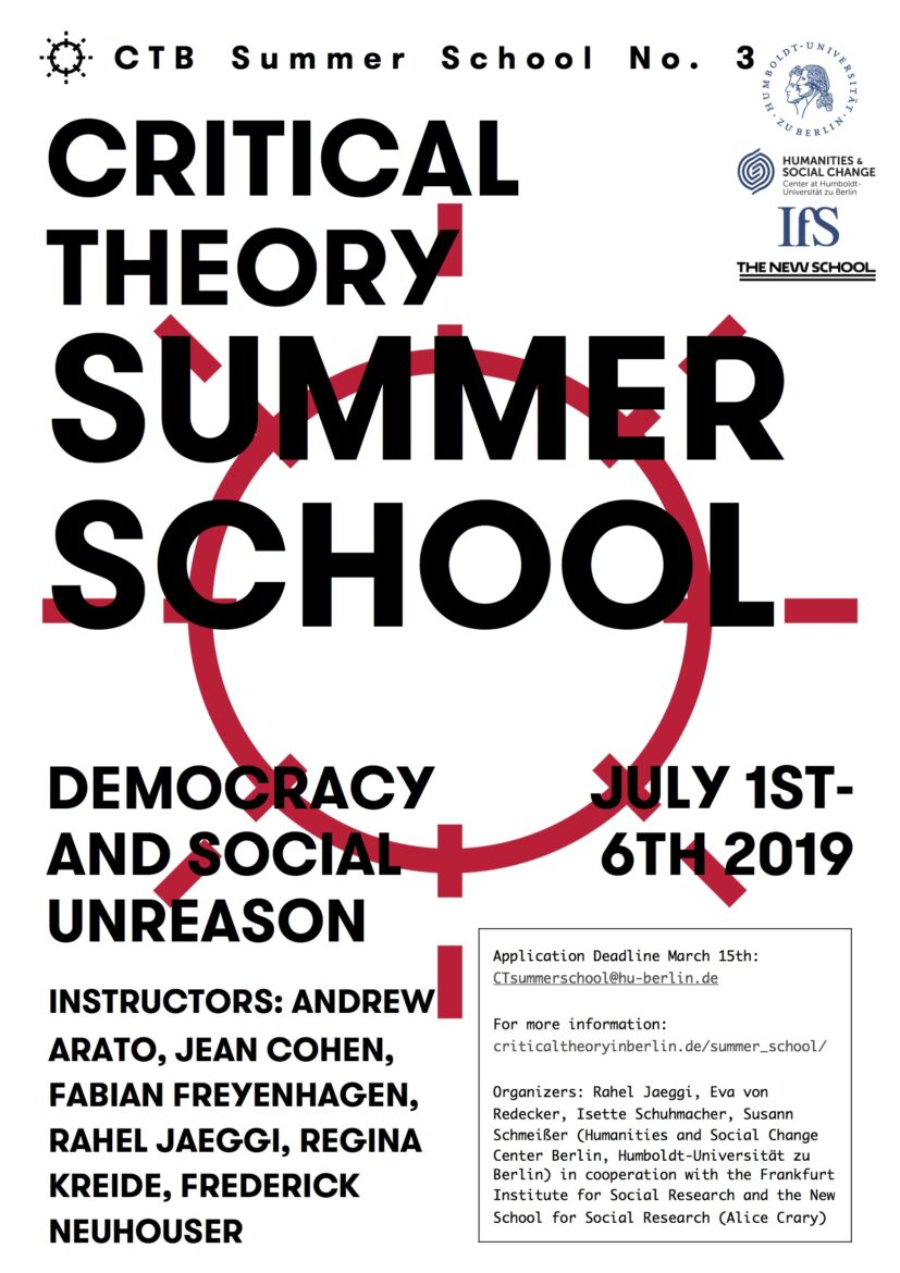 International Summer School Critical Theory 2019. Democracy and Social Unreason