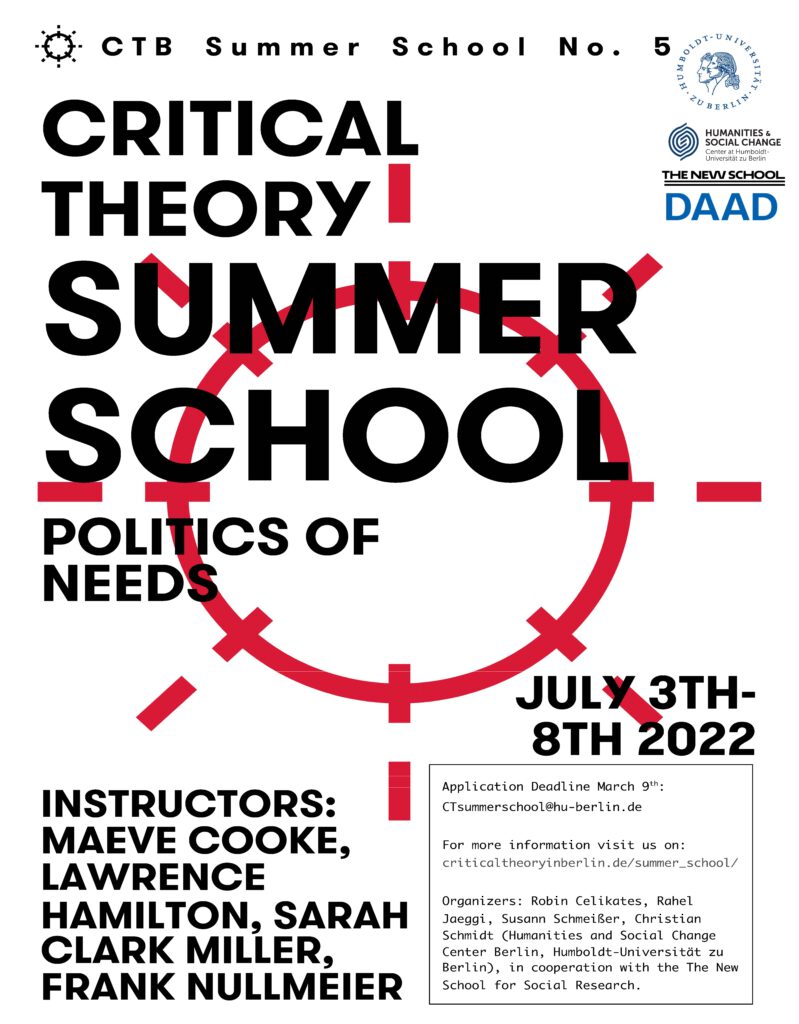 International Summer School Critical Theory 2022. Politics of Needs